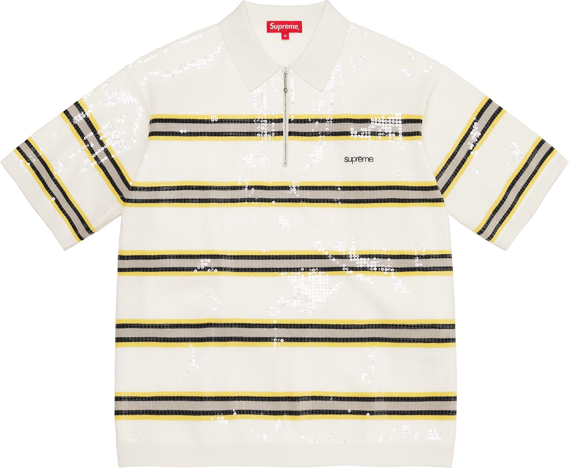 トップス Supreme XL Sequin Stripe Zip Polo SLN Official - Supreme SEQUIN STRIPE ZIP POLO