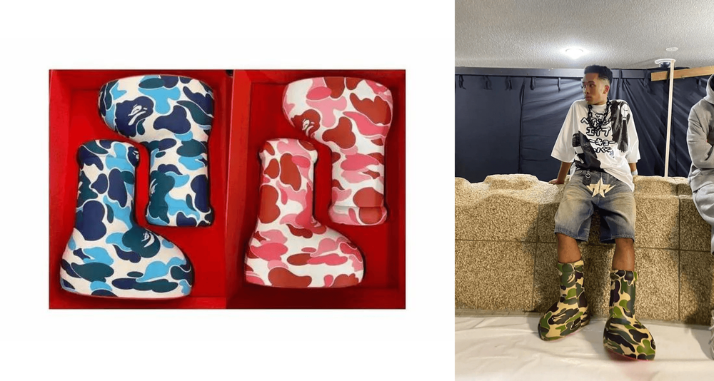 Bape x mschf big red boots collaboration ss24 Bape x mschf big red boots collaboration ss24