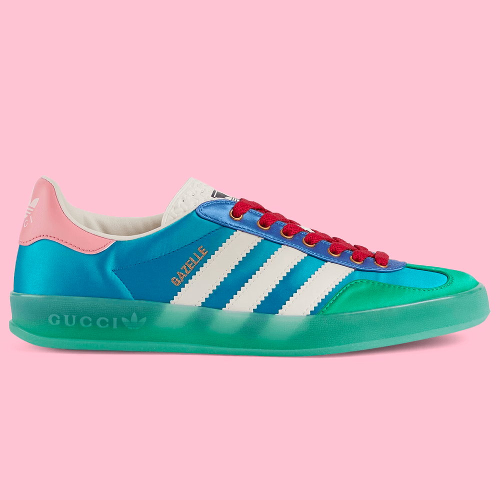 adidas gazelle silver green womens Adidas x Gucci Women's Gazelle Light Blue Silk Duchesse Low Top Sneakers main image 0
