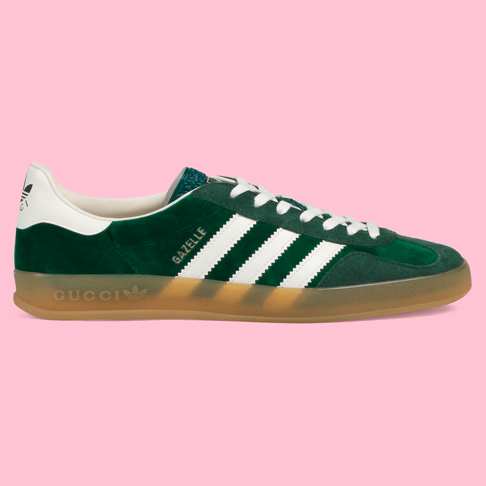 Gucci x Adidas Gazelle Green streetwear style collab news info price fashion sneaker
