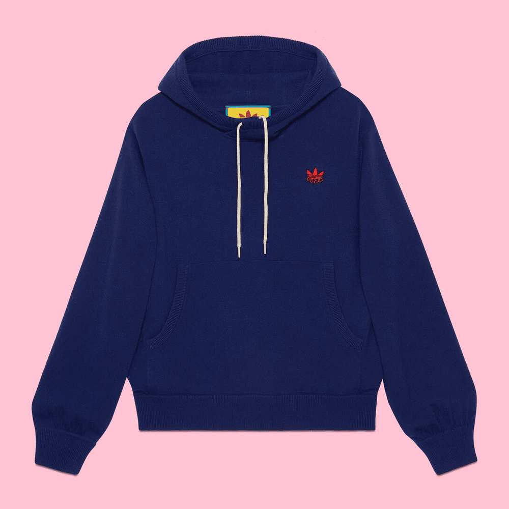 Gucci x Adidas Hooded Sweatshirt Blue STreetwear collab news fashion brand where to buy