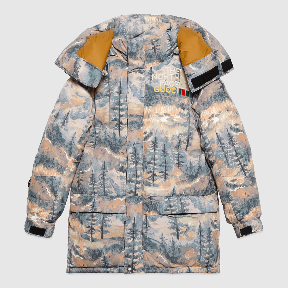 Gucci x The North Face Padded Jacket dark camo streetwear style collab news