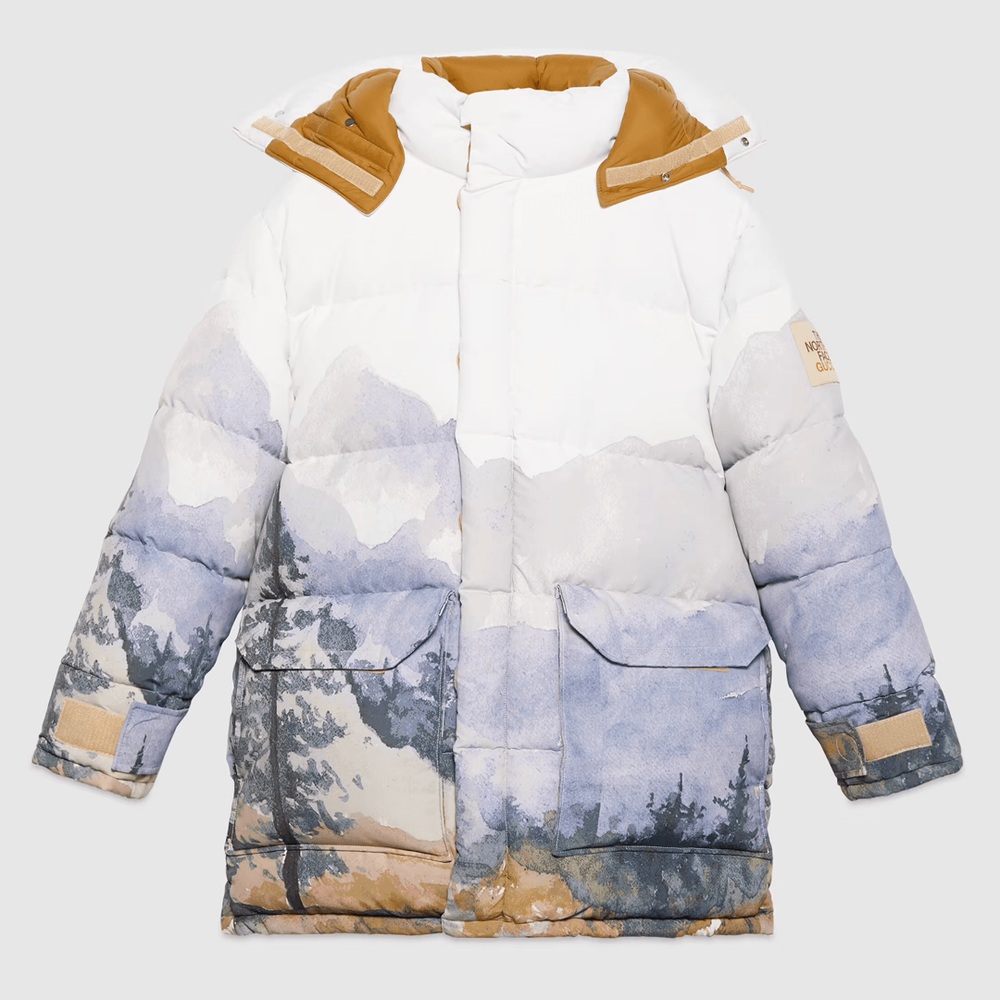 Gucci x The North Face Padded Jacket light camo streetwear style collab