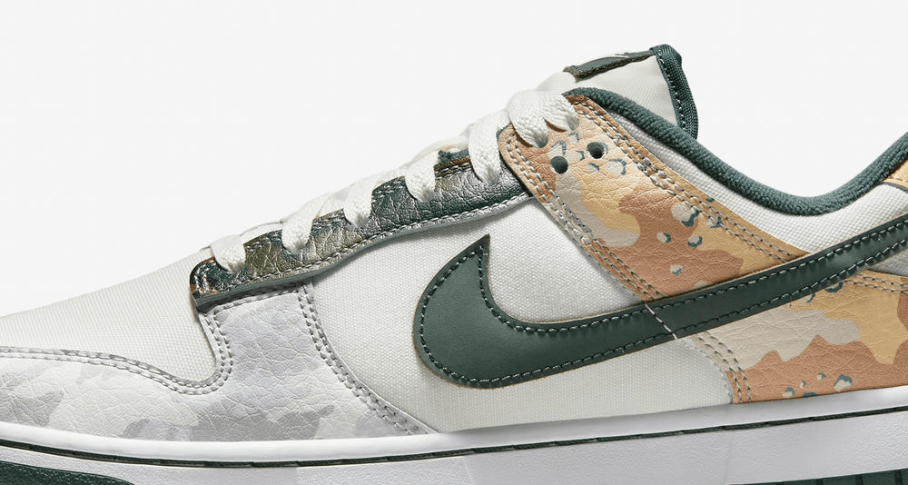 Nike Dunk Low Sail Multi Camo Pair release date info sneaker news drop SNKRS header