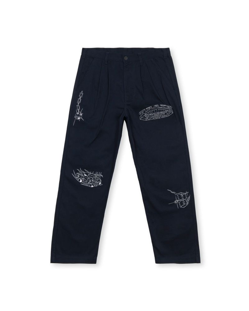 SS21 drop1 whips and chains wide leg pleated pant navy front optimized