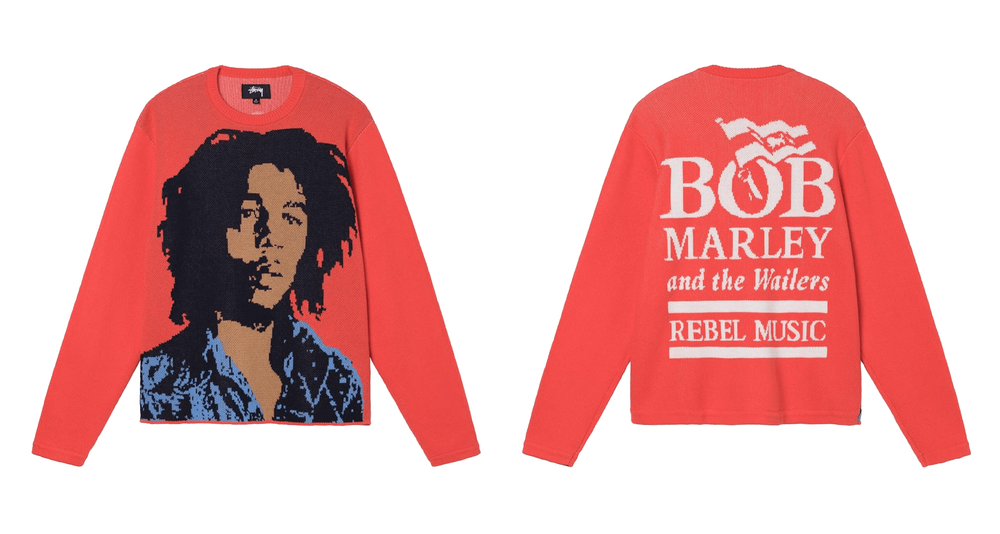 Stussy x Bob Marley and the Wailers Sweater front back header Stussy x Bob Marley and the Wailers Sweater front back header