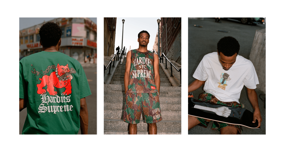 Supreme Hardies SS23 collab collection Tyshawn Jones Hardies Hardware header Supreme Hardies SS23 collab collection Tyshawn Jones Hardies Hardware header