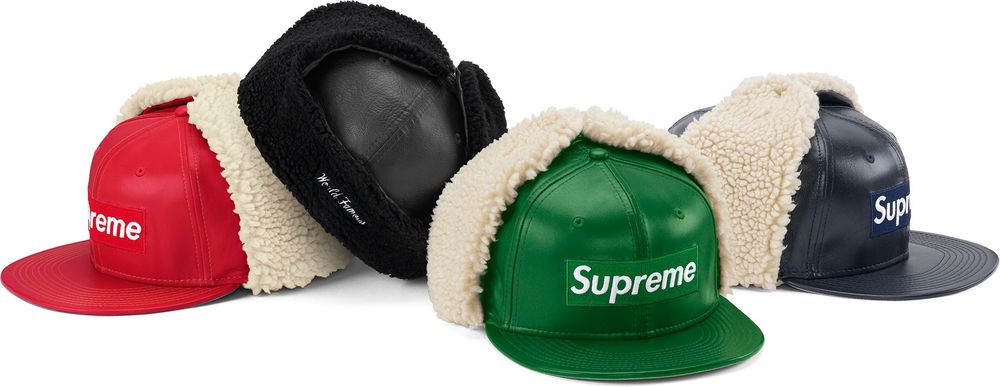 S*.様 正規品 Supreme 22AW Leather cap Box Lo Supreme Leather Earflap Box Logo New Era Black - FW22 - US