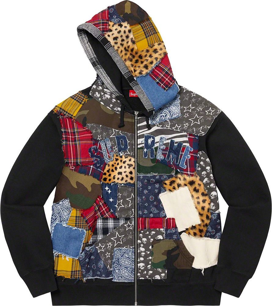 Supreme Patchwork Zip Up Hooded Sweatshirt streetwear style collab news hypebeast brand outfit