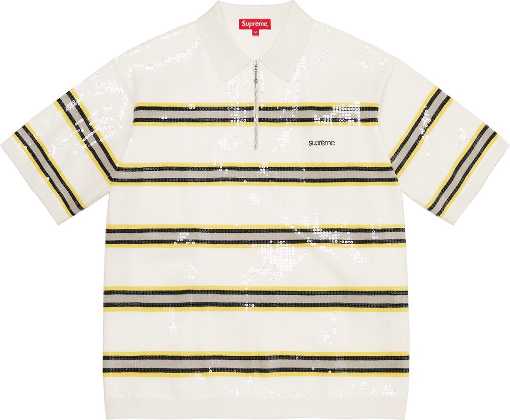 SLN Official - Supreme SEQUIN STRIPE ZIP POLO