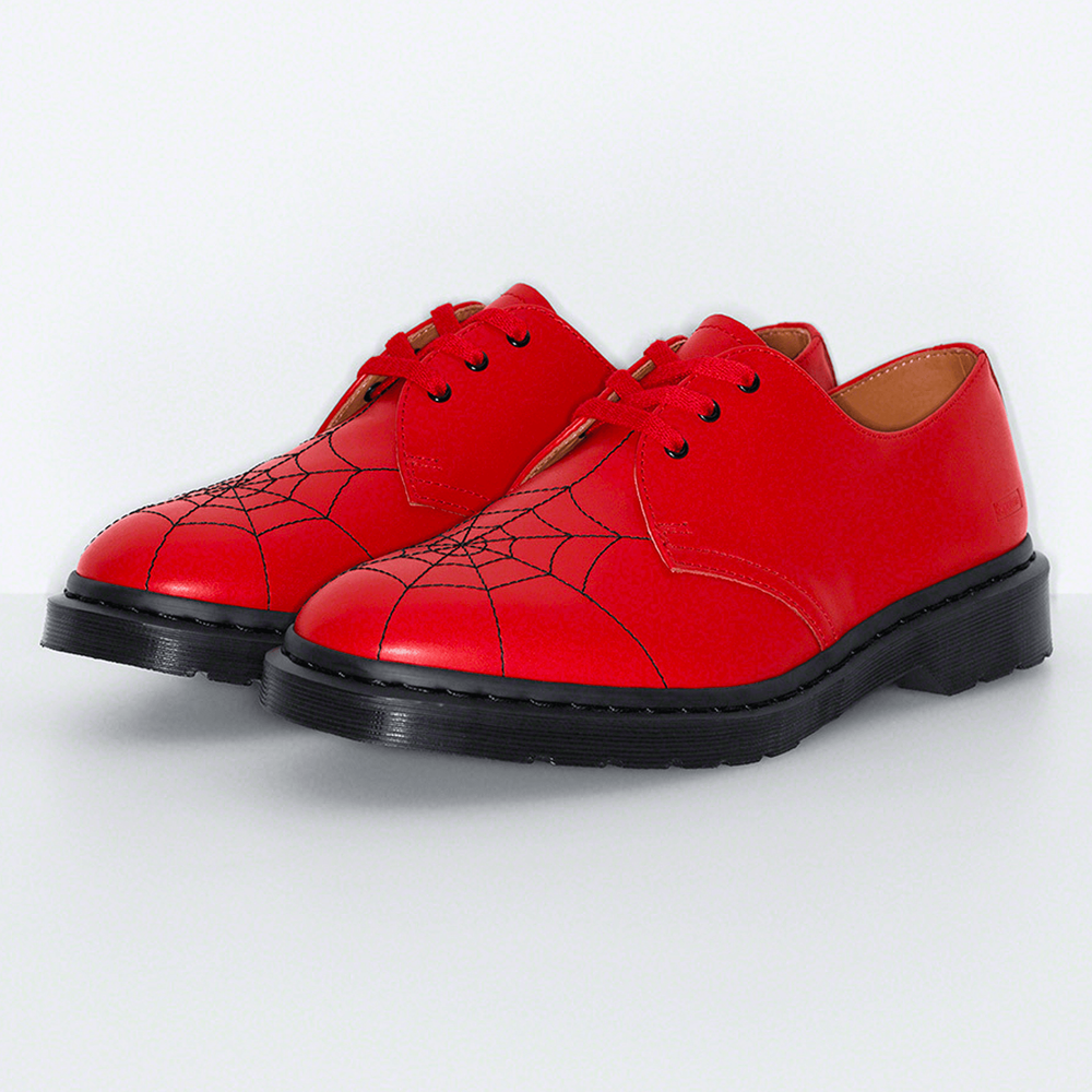 Supreme x Dr Martens Spiderweb 3-Eye Shoe streetwear collab news info price where to buy red
