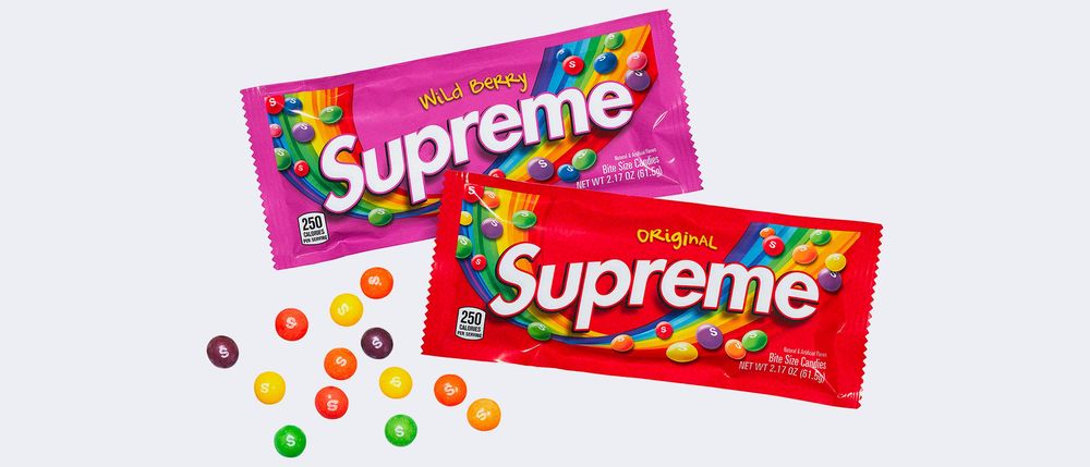 Supreme x Skittles header collab streetwear news info branding Supreme x Skittles header collab streetwear news info branding