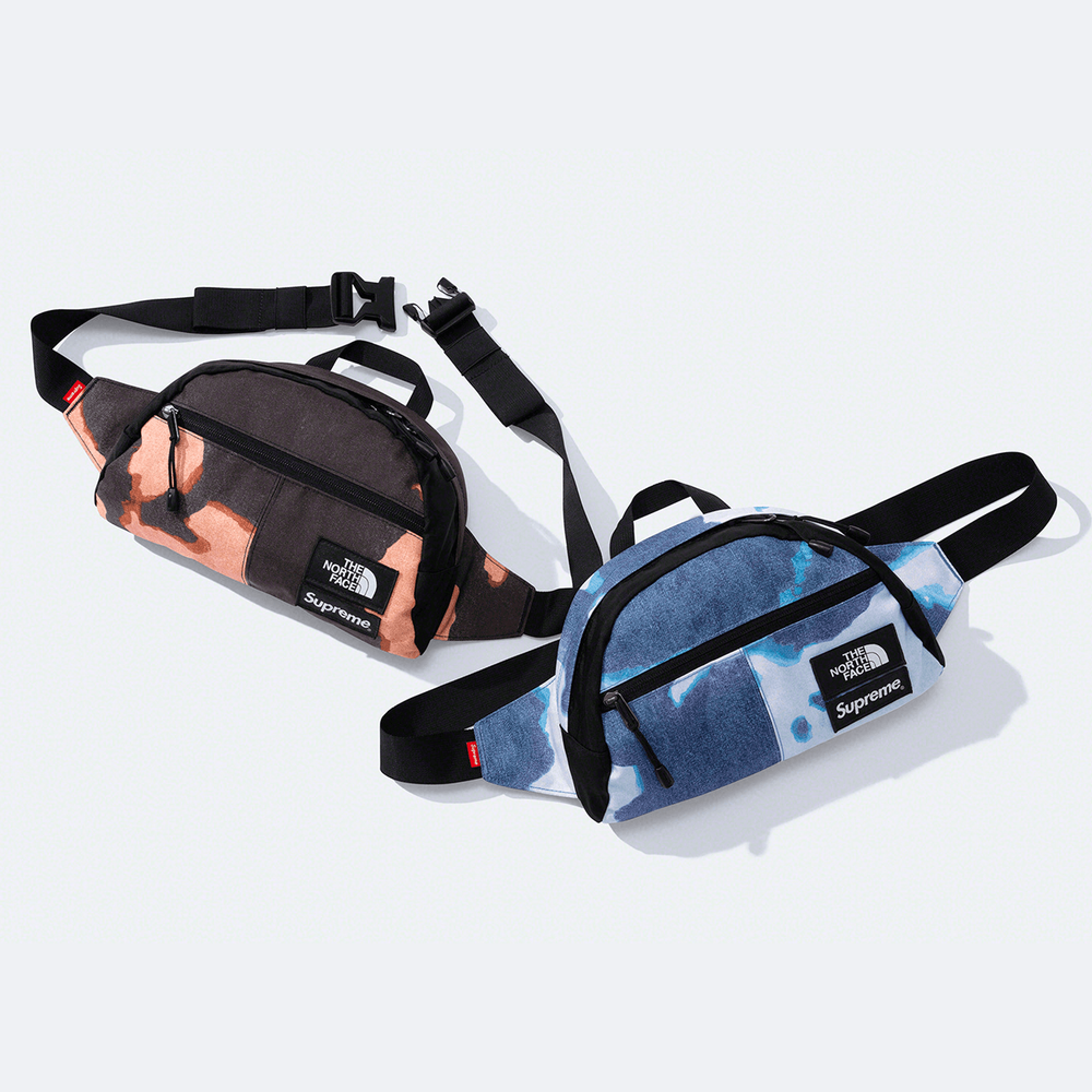 Supreme x The North Face Bleached Denim Print Waistbag streetwear style collab news bag