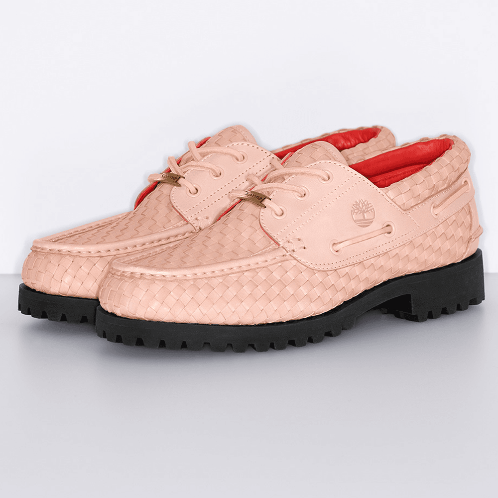 Supreme x Timberland Woven Lug Shoe Salmon streetwear style collab news info price