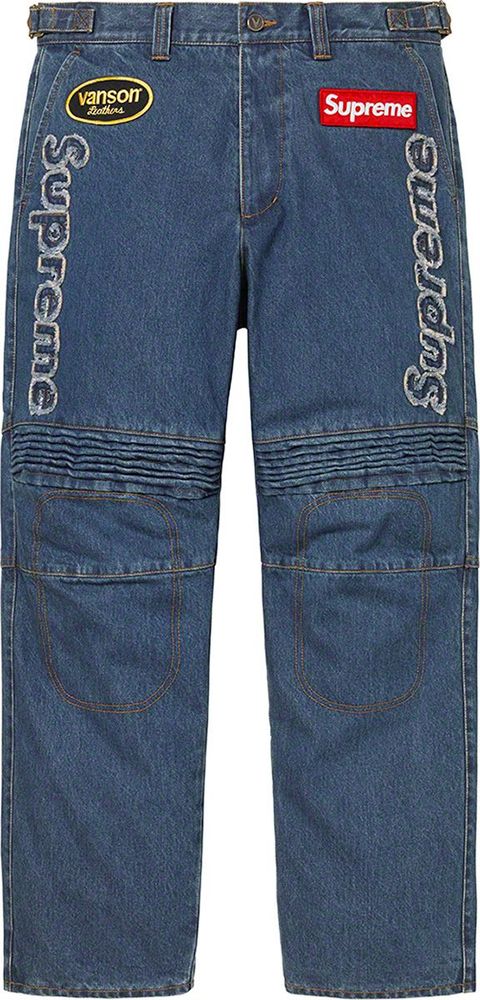Supreme x Vanson Leather Cordura Denim Racing Pant streetwear style collab news info hypebeast brand