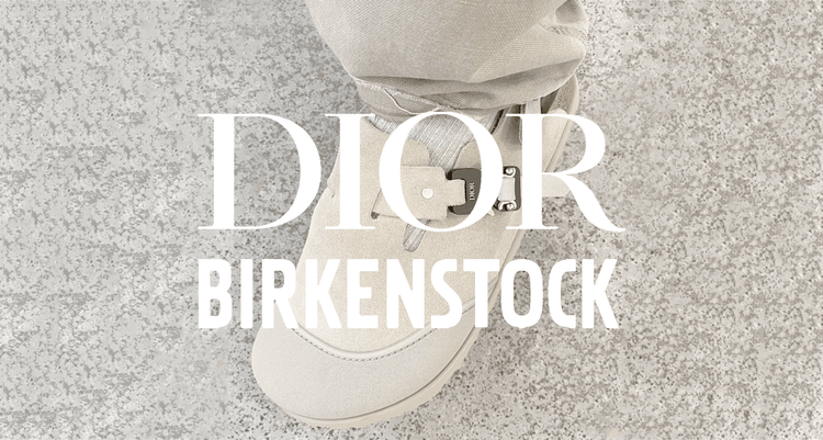 Dior Birkenstock sandal Fall Winter 2022 floral suede grey beige taupe cream menswear collection Kim Jones collab release date details header