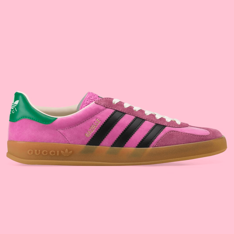 Gucci x Adidas Gazelle Pink streetwear style collab news sneaker kicks fashion