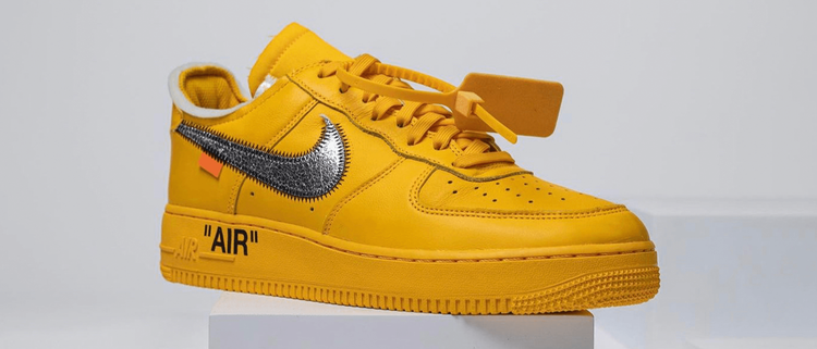 Off white x nike air force 1 yellow gold sneaker news release date info header