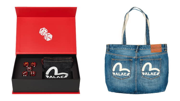 Palace Evisu Spring 2024 denim tote bag dice accessories