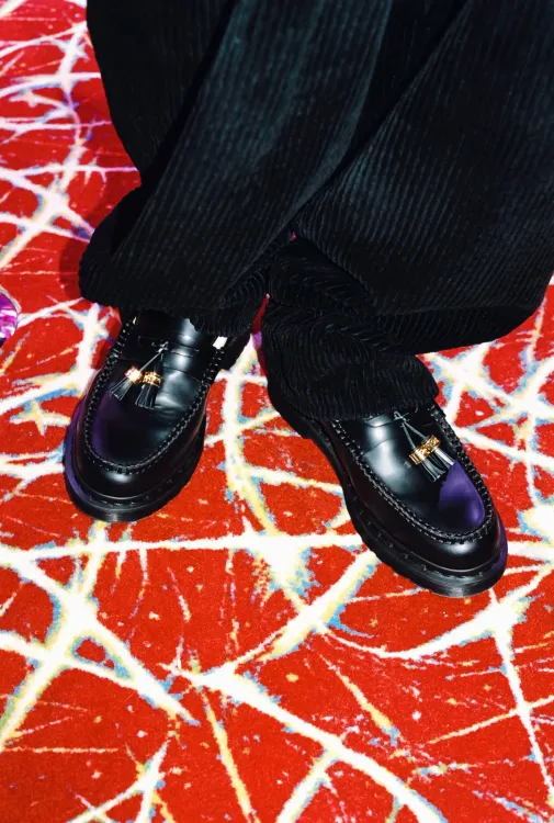 Supreme Dr Martens Penton Tassel Loafer cow print hide leather blue black collab collection 2023 Spring summer ss23 lookbook 2
