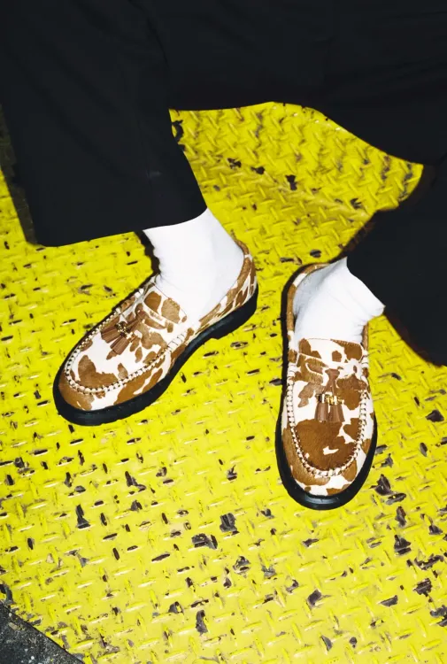 Supreme Dr Martens Penton Tassel Loafer cow print hide leather blue black collab collection 2023 Spring summer ss23 lookbook 3
