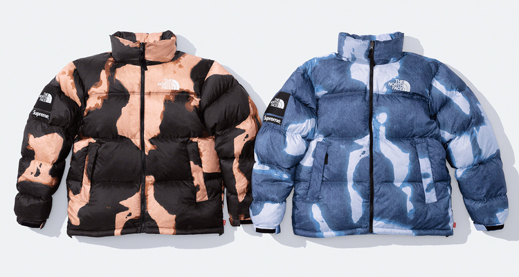 Supreme FW21 Bleached The North Face Collection Nuptse jackets header