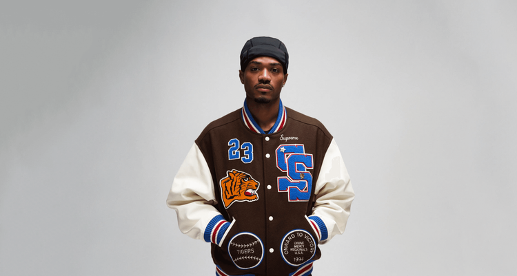 Supreme FW23 week 1 droplist tyshawn lookbook tiger varsity jacket header