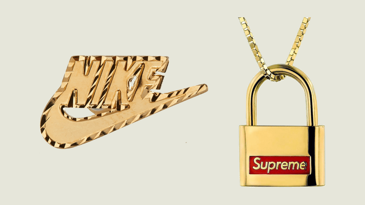 Supreme New York 14k gold Jewellery jacob co box logo pendant nike