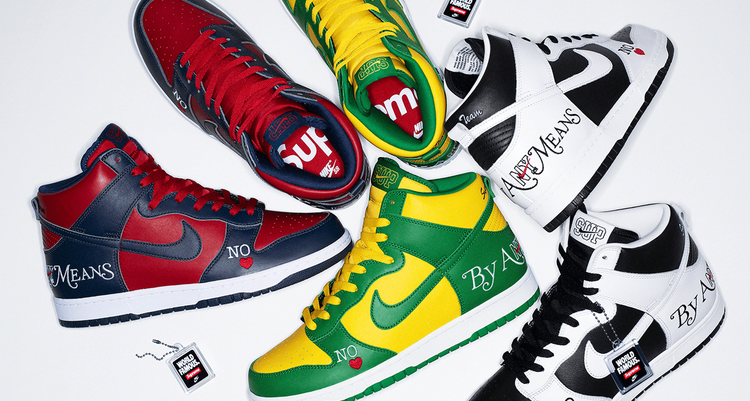 Supreme Nike SB Dunk High By Any Means collection SS22 Spring Summer 2022 header
