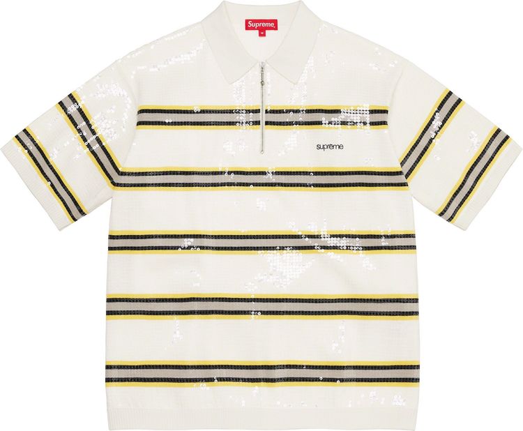 Supreme SEQUIN STRIPE ZIP POLO streetwear fashion