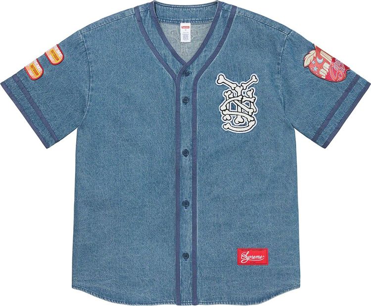 Supreme SS21 Patches Denim Baseball Jersey