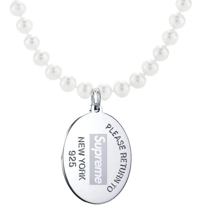 Supreme Tiffany New York collab collection freshwater pearl silver tag necklace fall winter 2021 release details drop