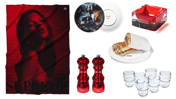 Supreme accessories fw24 kate moss blanket puegeot salt pepper chop cheese frazetta plate