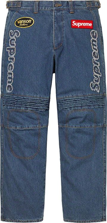 Supreme x Vanson Leather Cordura Denim Racing Pant streetwear style collab news info hypebeast brand
