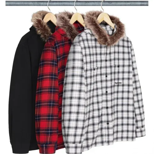 Fur Trim Flannel Hooded Shirt