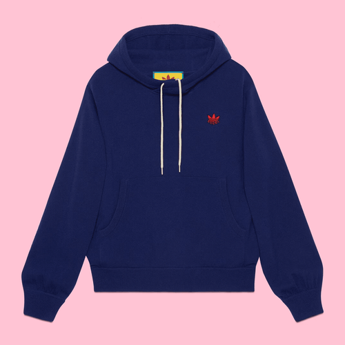 Gucci x Adidas Hooded Sweatshirt Blue STreetwear collab news fashion brand where to buy