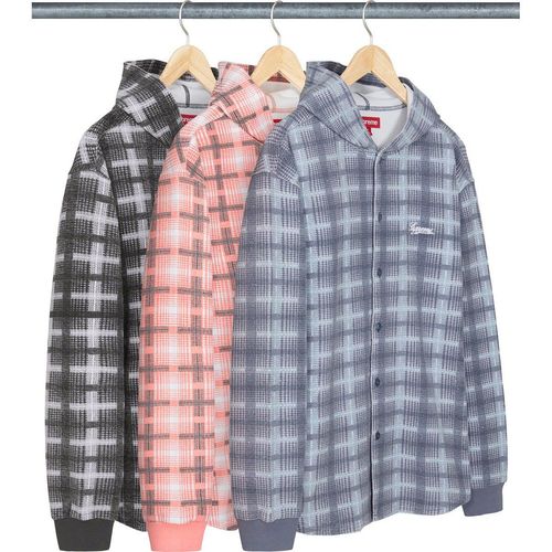 HOODED PLAID KNIT SHIRT