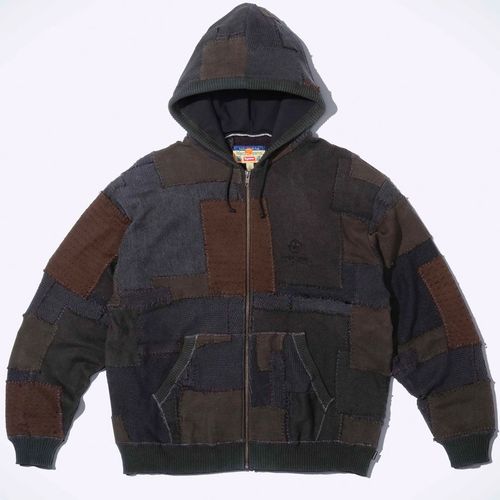 SUPREME x BLACKMEANSPATCHWORK ZIP UP HOODED SWEATER