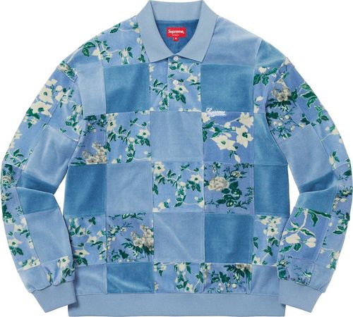 Supreme FW21 Floral Patchwork Velour L/S Polo