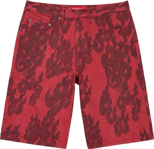 Supreme FLAMES JACQUARD BAGGY DENIM SHORT streetwear style fashion