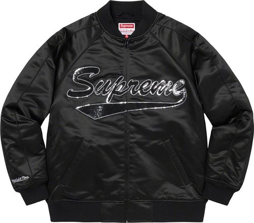 Supreme FW21 Supreme Mitchell & Ness Sequin Logo Varsity Jacket
