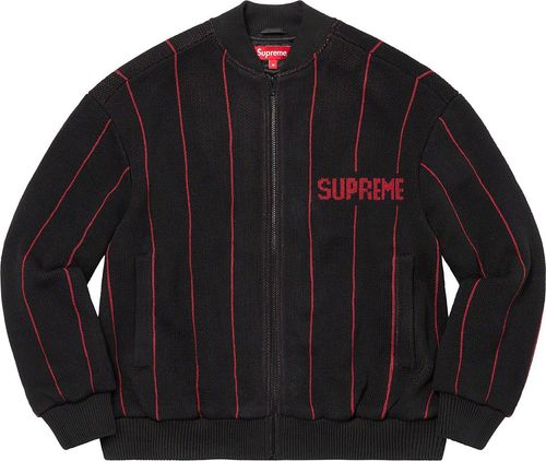 Supreme PINSTRIPE VARSITY ZIP UP SWEATER streetwear fashion brand