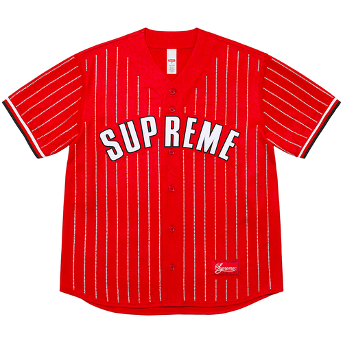 Supreme Rhinestone Stripe Baseball Jersey streetwear style news info price