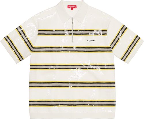 Supreme SEQUIN STRIPE ZIP POLO streetwear fashion