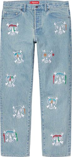 Supreme SS21 Clayton Patterson Skulls Embroidered Regular Jean