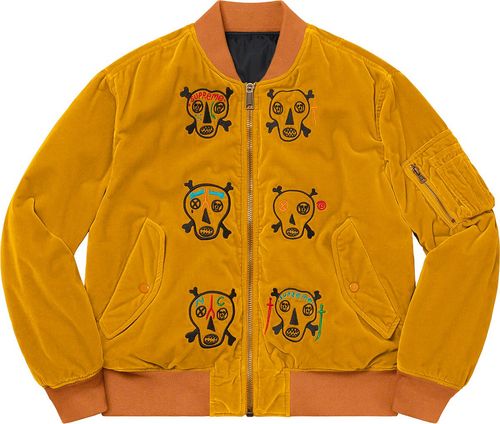 Supreme SS21 Clayton Patterson Skulls Embroidered Velvet MA-1