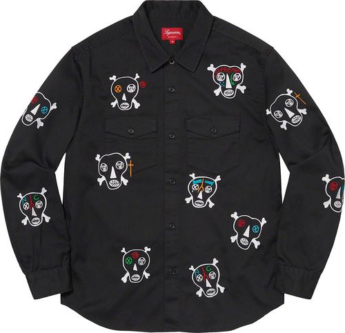 Supreme SS21 Clayton Patterson Skulls Embroidered Work Shirt