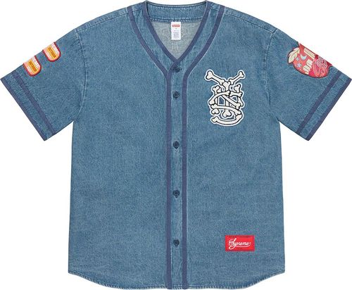 Supreme SS21 Patches Denim Baseball Jersey