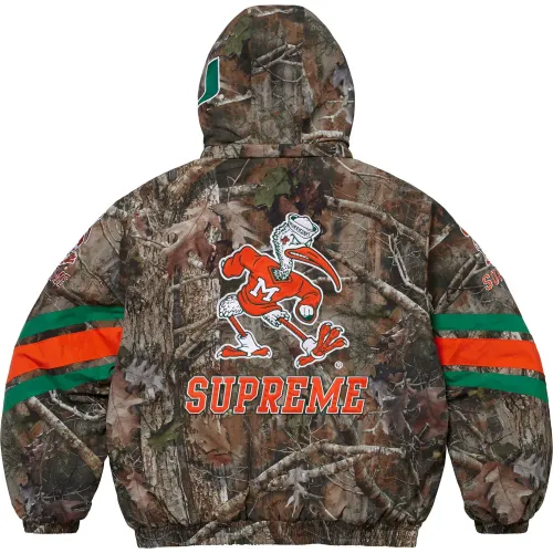 Supreme x Mitchell & Ness Miami Hurricanes Hooded Stadium Jacket
