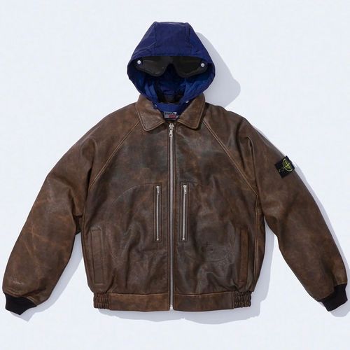 Supreme x STONE ISLAND LEATHER BOMBER JACKET